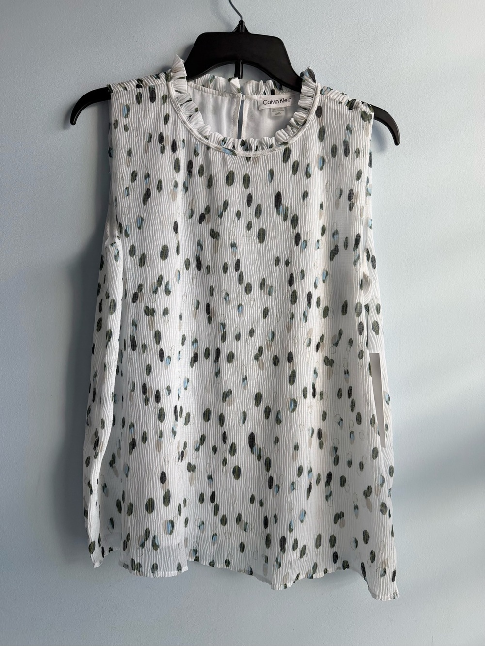 Calvin Klein Women’s White Printed Sleeveless Textured Blouse Size Medium